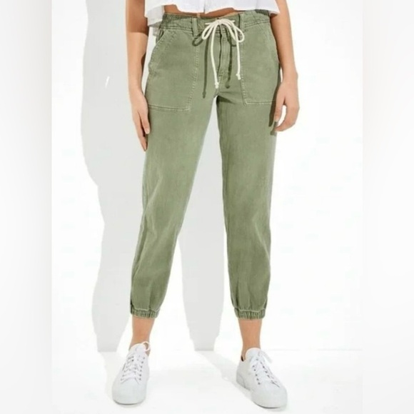 American Eagle Size 4 Drawstring Elastic Waist Green Denim Joggers - Picture 5 of 5